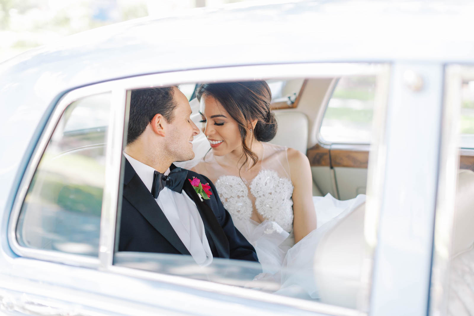 Vibrant Pink Downtown St Pete Wedding with Classic Getaway Car