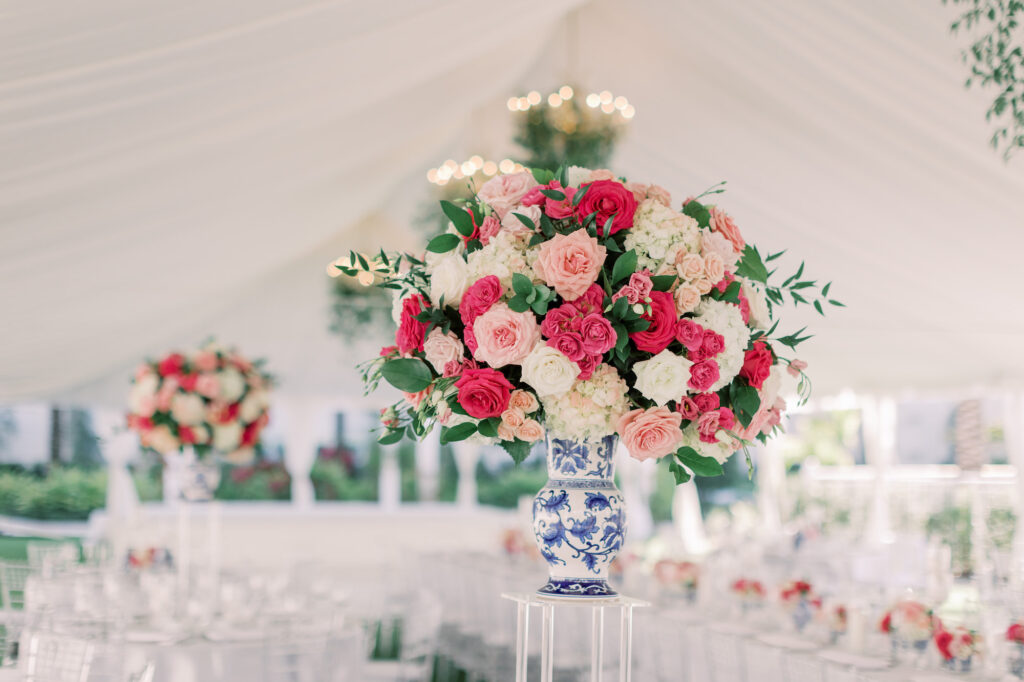 Vintage Blue and Pink Southern Tented Wedding Reception Inspiration | Clearwater Venue Belleview Inn | Planner Parties A La Carte