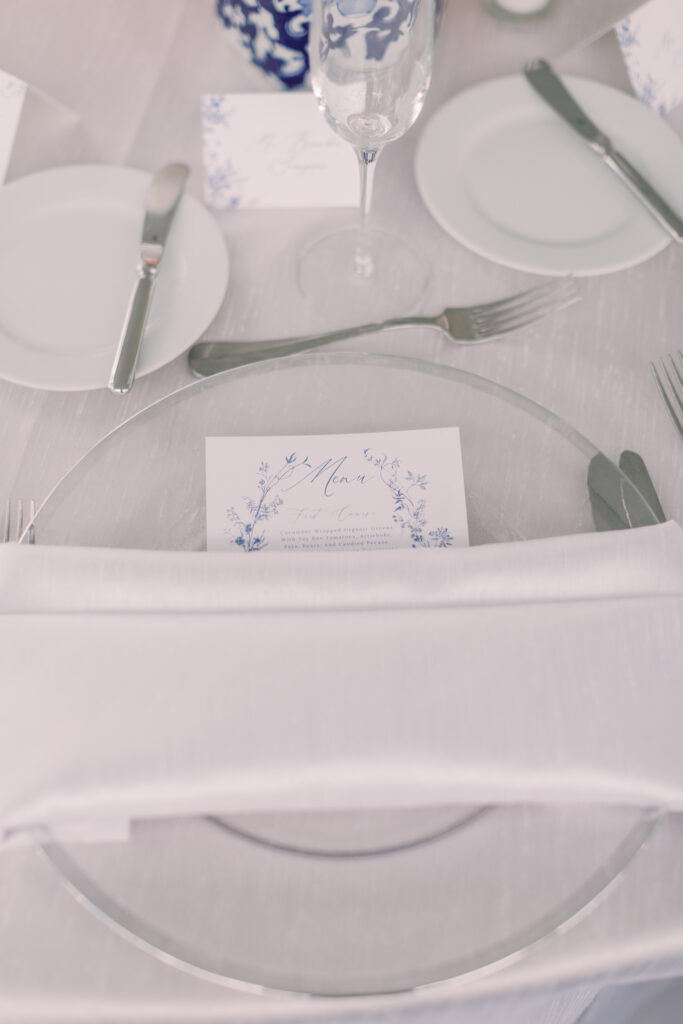 Vintage Blue Wedding Reception Table Setting Inspiration