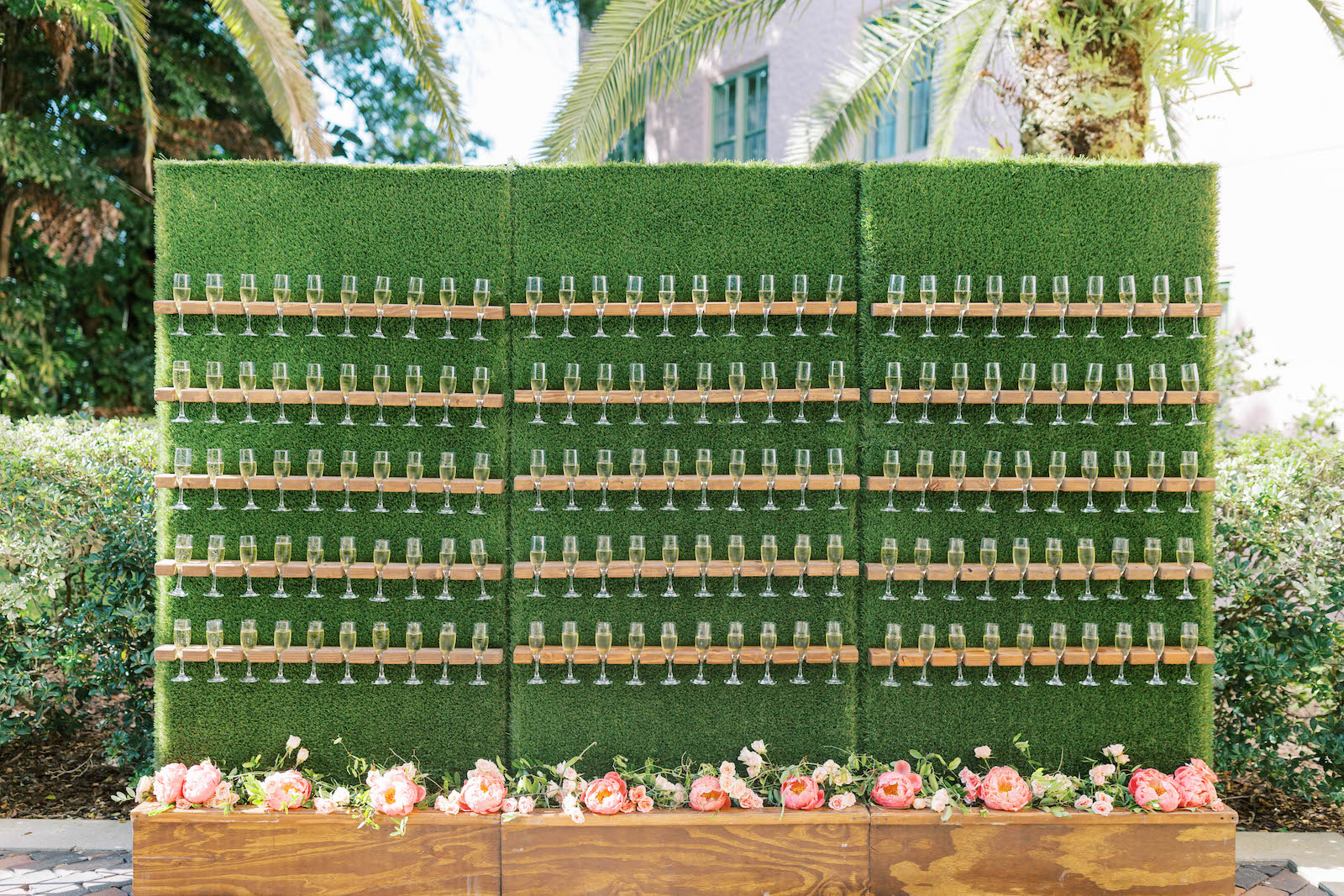 Champagne Grass Wall Wedding Reception Cocktail Hour Inspiration