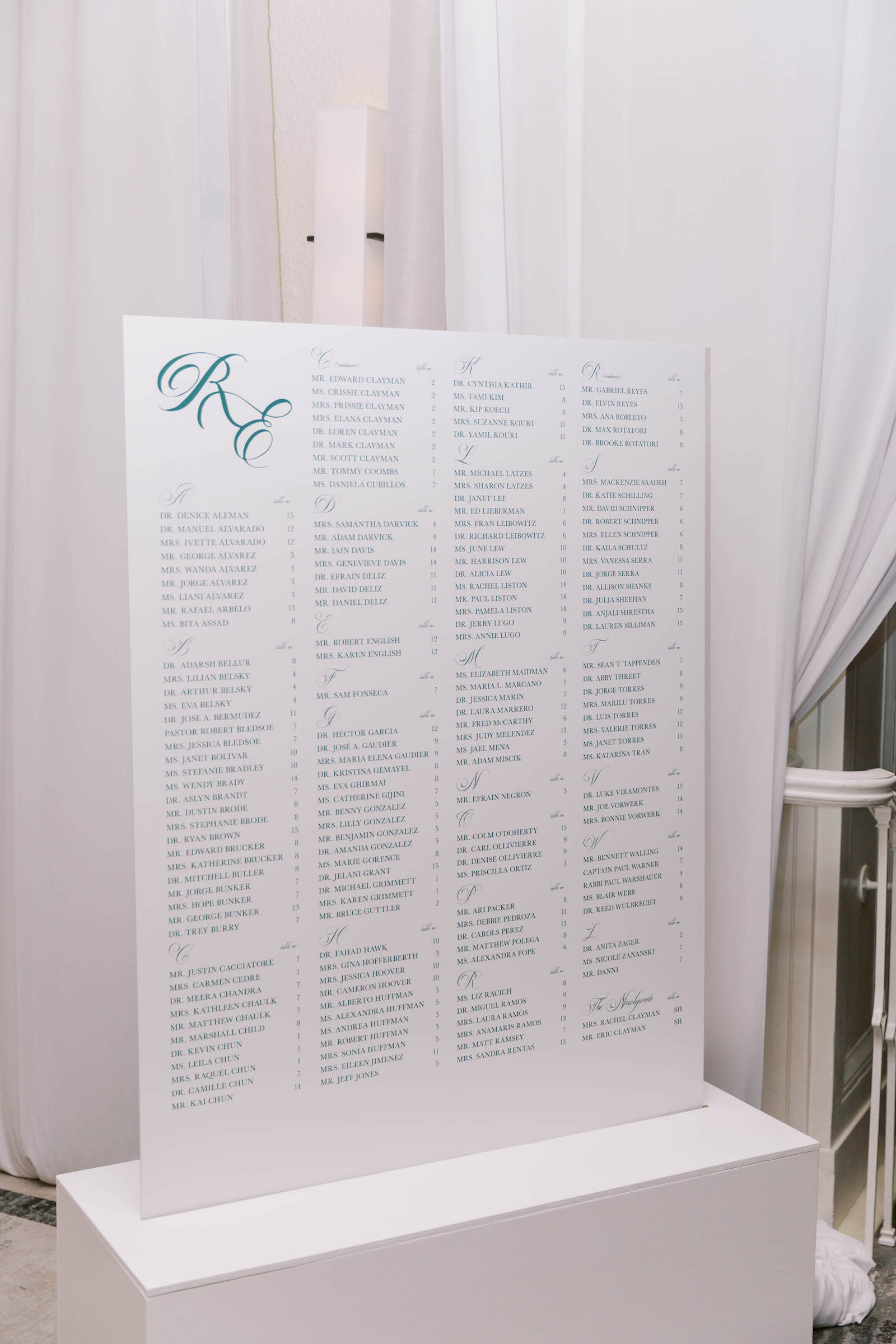 Green and White Wedding Reception Seating Chart Inspiration