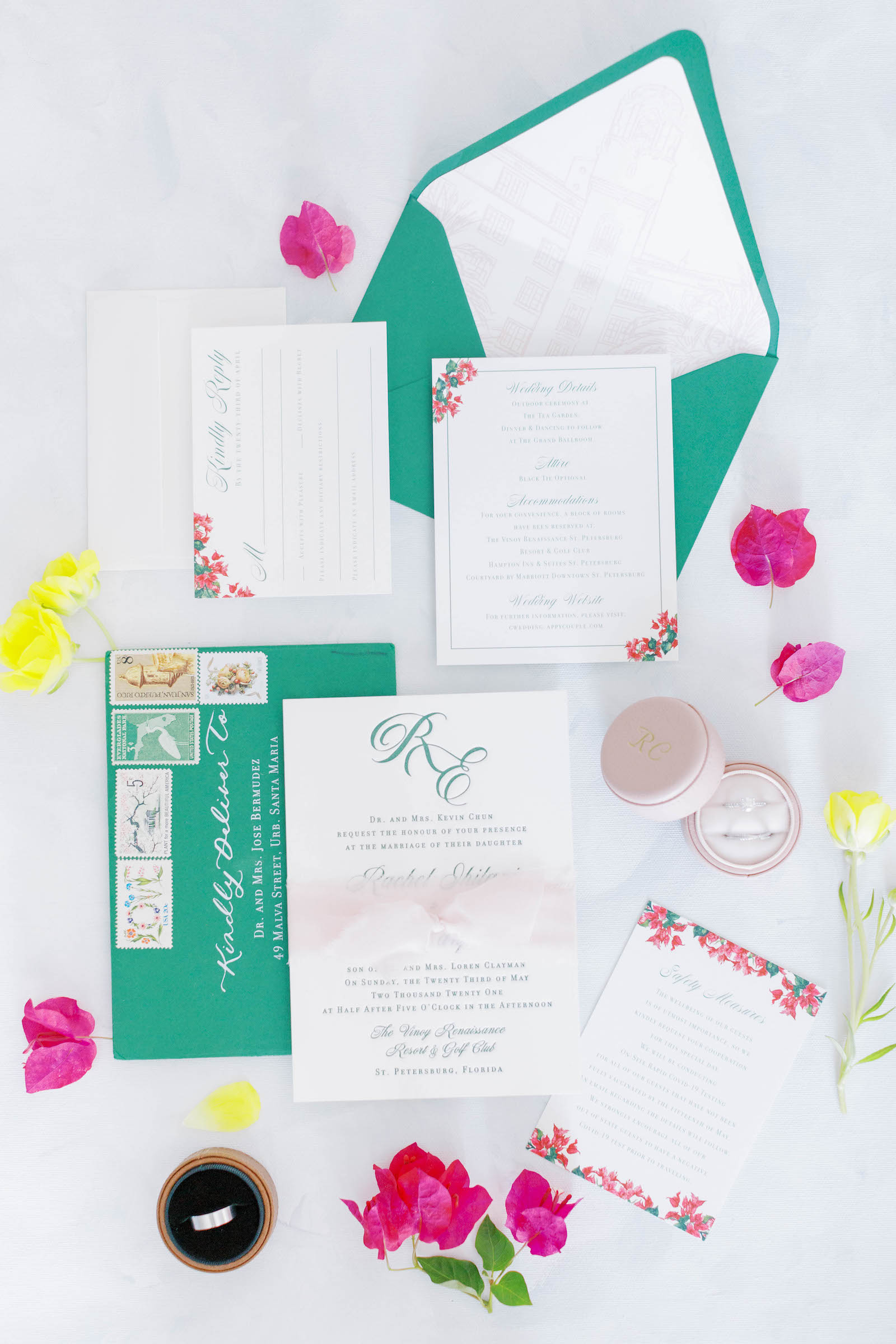 Pink and Emerald Wedding Invitation Suite Inspiration