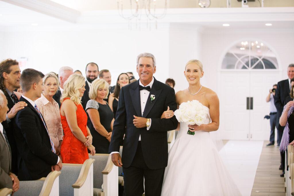 Classic White Wedding Ceremony Ideas | Bride and Father Walking Down Aisle | Tampa Bay Planner Parties A La Carte