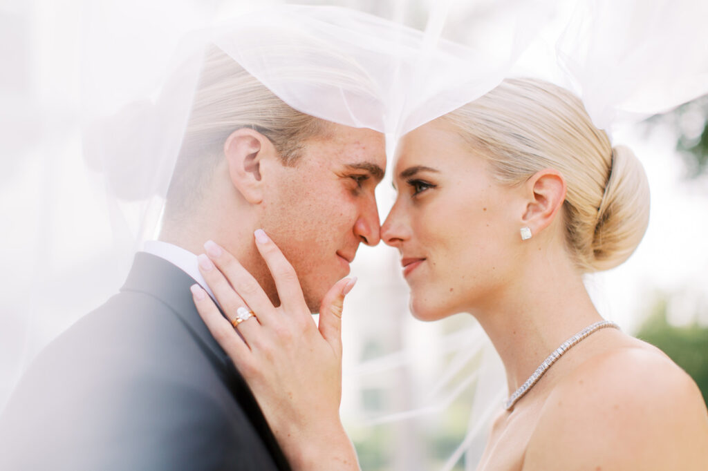 Romantic Bride and Groom Wedding Portrait | Oval Diamond Engagement Ring Ideas
