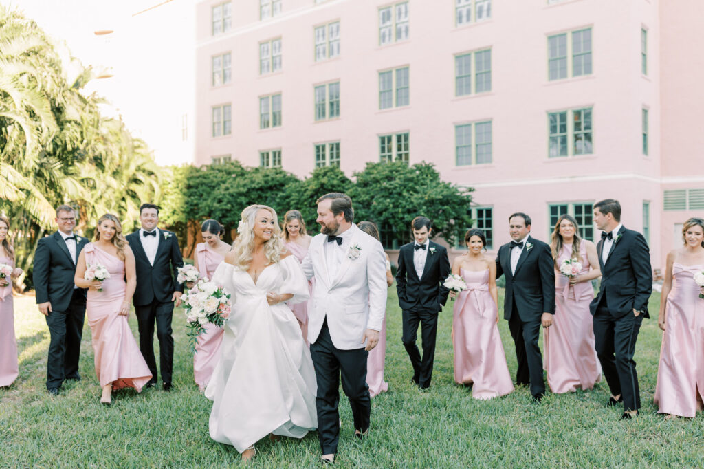 Light Pink Satin Mismatched Bridesmaid Wedding Dress Inspiration | Black Tuxedo Ideas | St Pete Planner Parties A' La Carte
