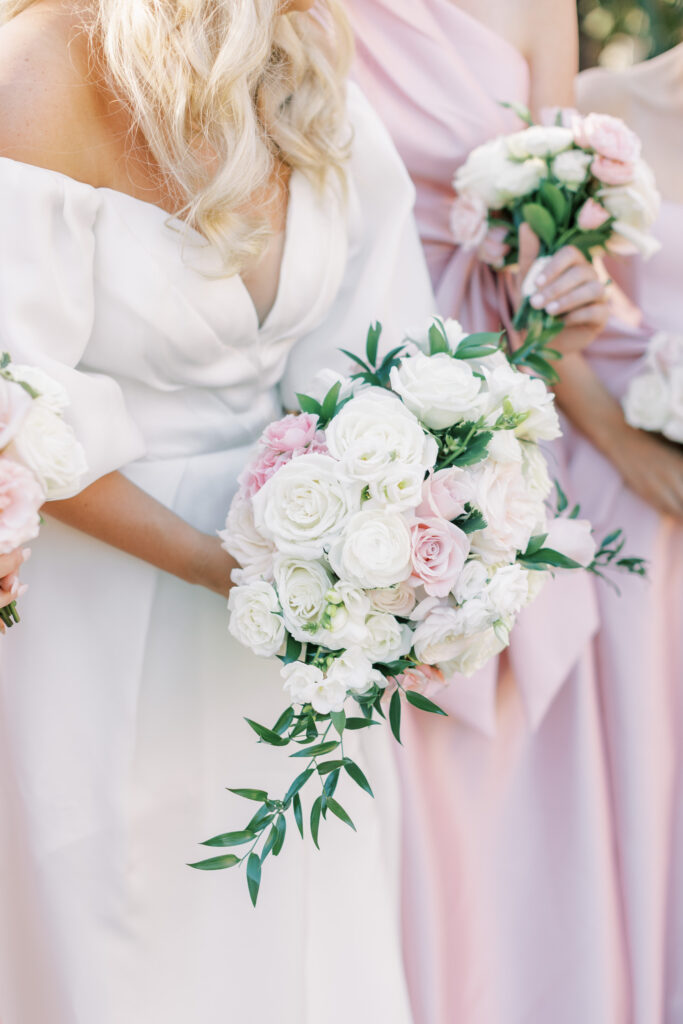 White and Pink Garden Roses with Greenery Bouquet Ideas | Old Florida Wedding Inspiration