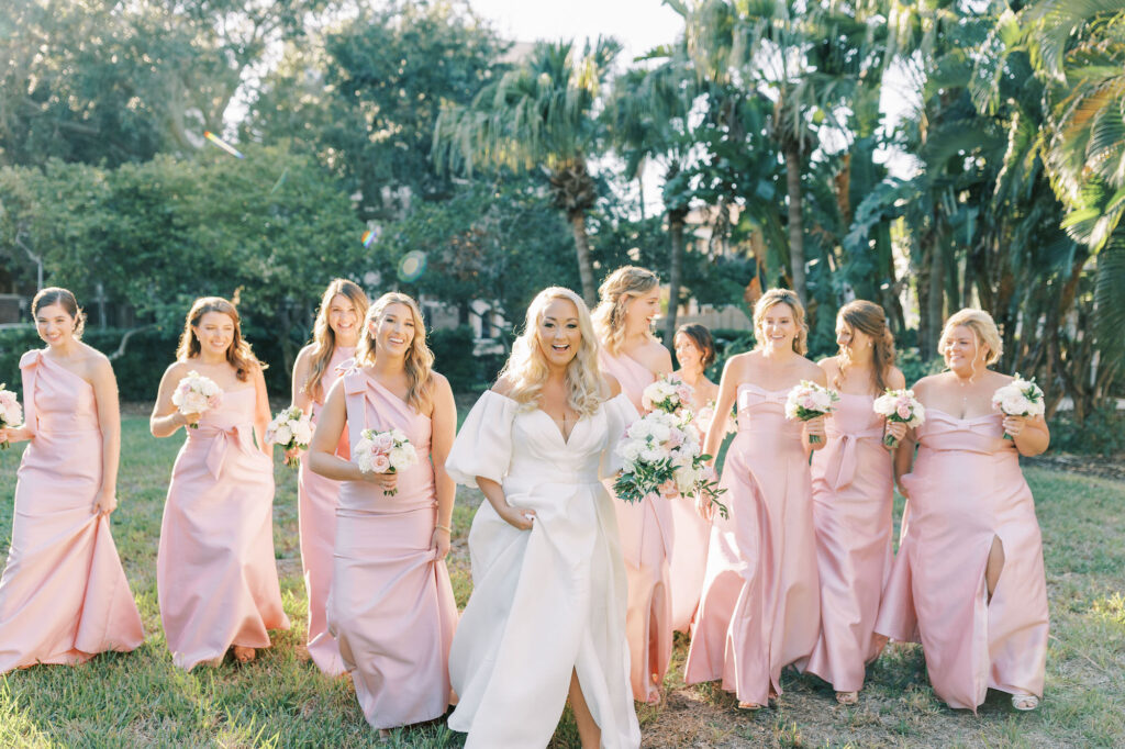 Light Pink Satin Mismatched Bridesmaid Wedding Dress Inspiration