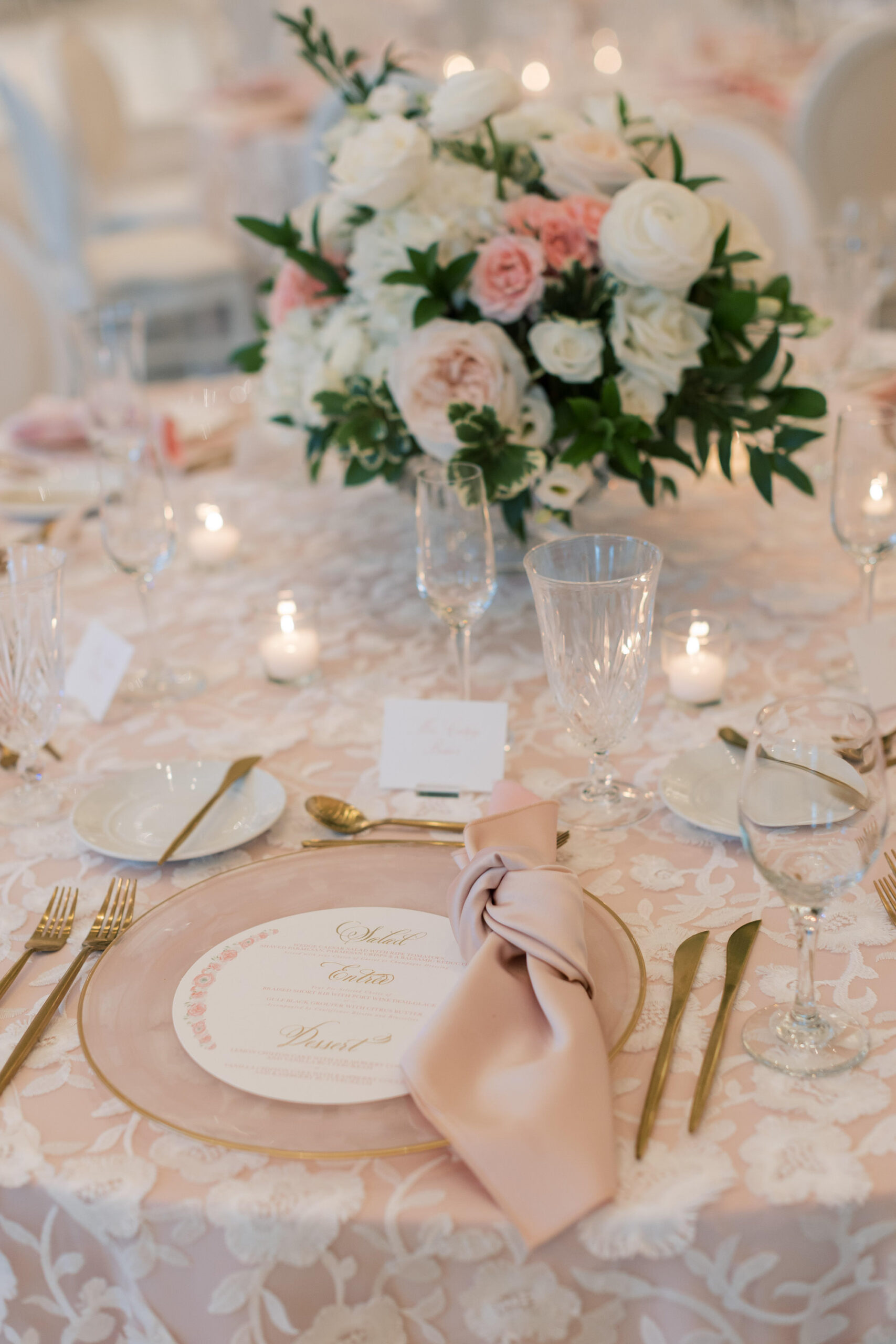 Pink and White Old Florida Black Tie Wedding Reception Table Decor Ideas | Tampa Bay Planner Parties A' La Carte