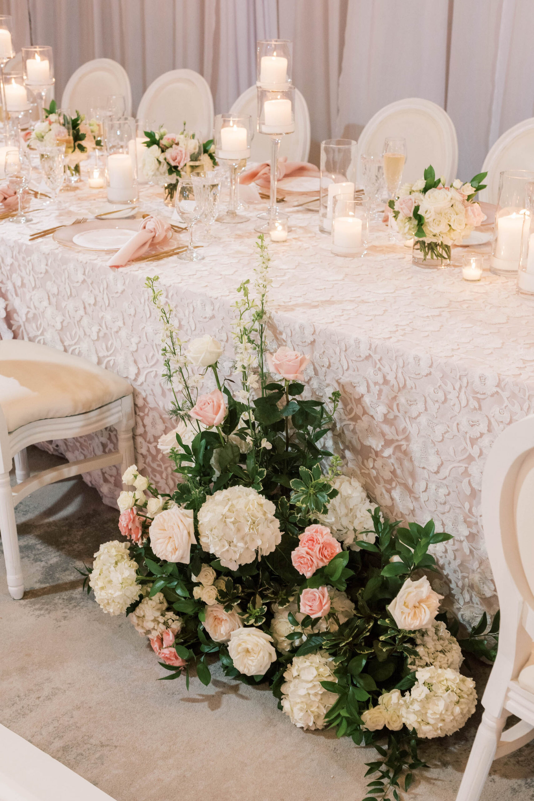 Pink and White Old Florida Black Tie Wedding Reception Feasting Table Ideas | Tampa Bay Planner Parties A' La Carte