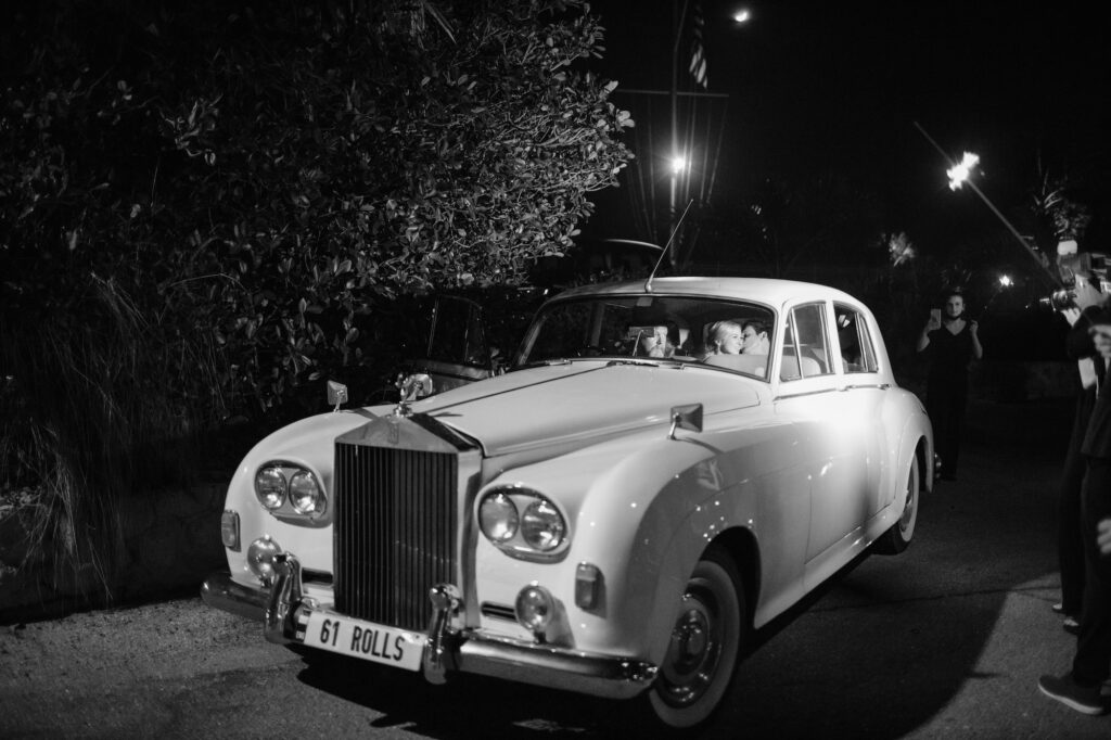 Classic Rolls Royce Getaway Car for Timeless Wedding Reception