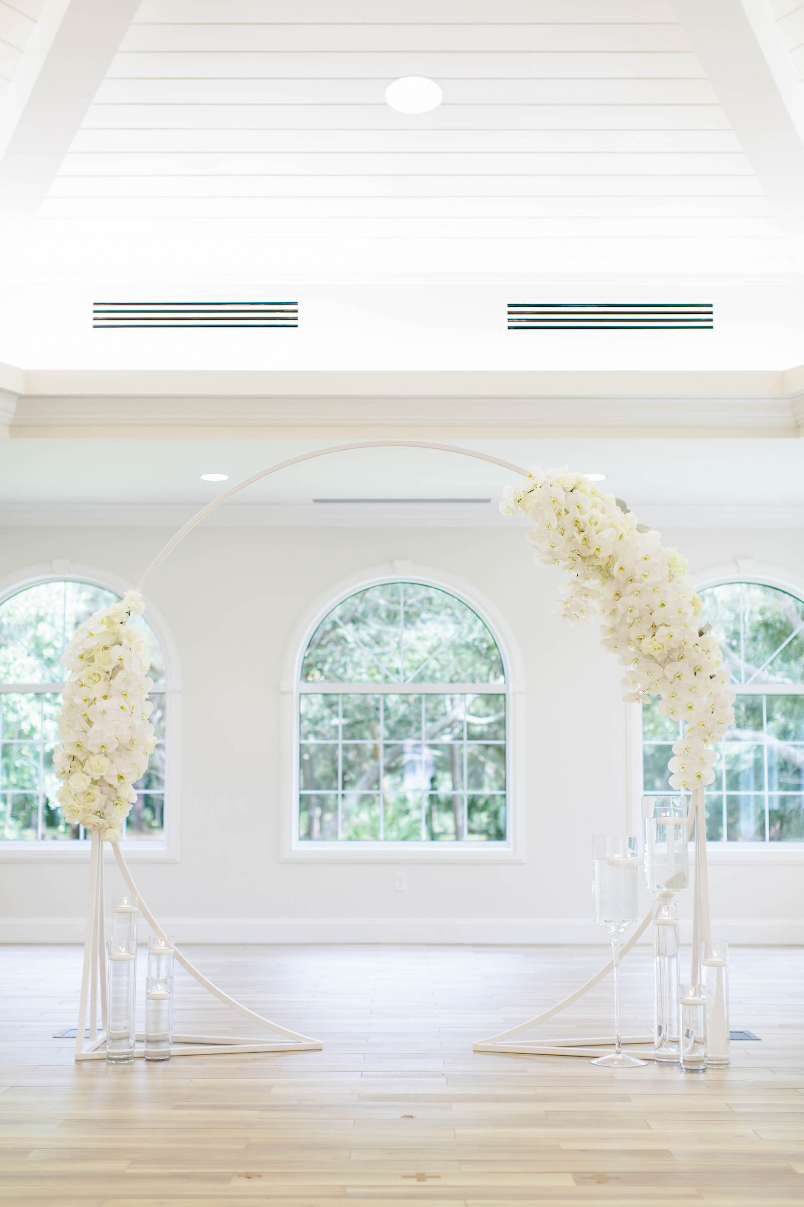 Classic Wedding Ceremony Round Arch with White Monochromatic Orchids Decor Inspiration | Tampa Bay Planner Parties A La Carte
